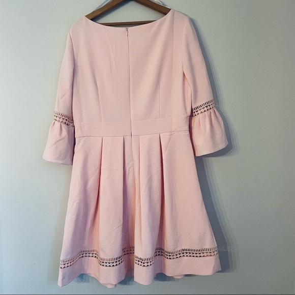 Eliza J 3/4 Bell Sleeve Lace Accent Pastel Pink Peach Dress 16 - Picture 7 of 15